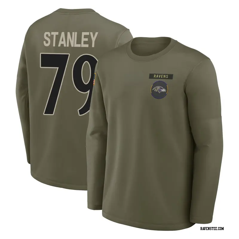 Men's Baltimore Ravens ＃79 Ronnie Stanley Olive 2025 Salute to Service Sideline Coaches Long Sleeve T-Shirt