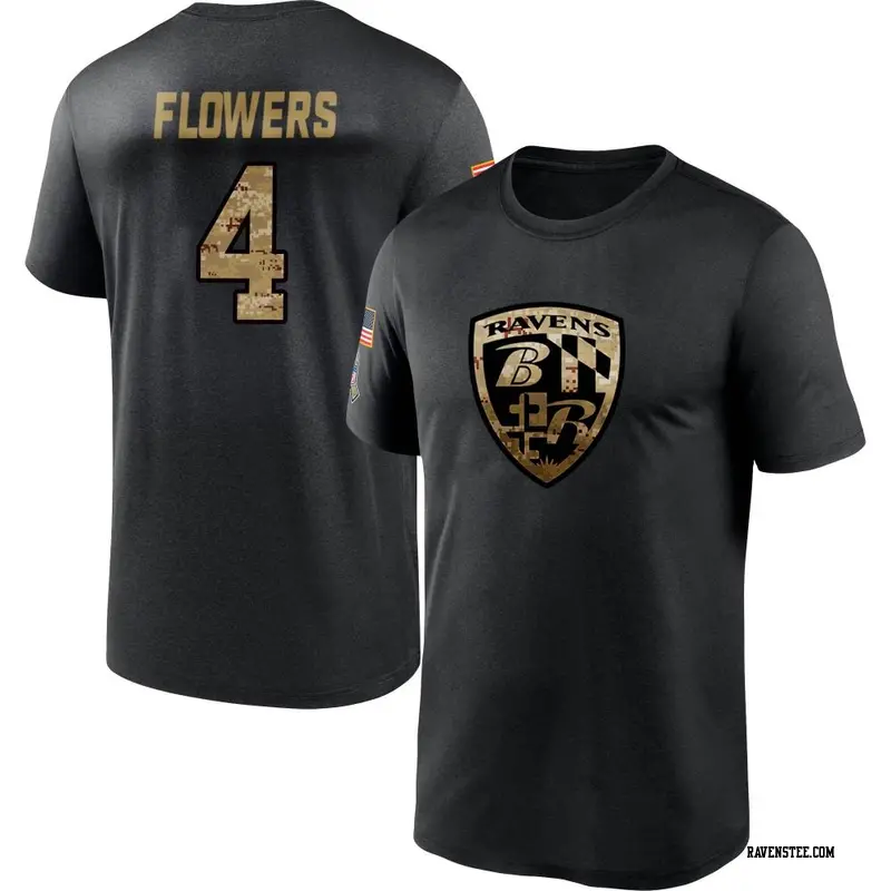 Youth Baltimore Ravens ＃4 Zay Flowers Black 2020 Salute To Service Performance T-Shirt